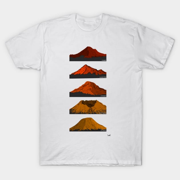 Washington Cascade Volcanoes Red Orange Gold T-Shirt by FernheartDesign